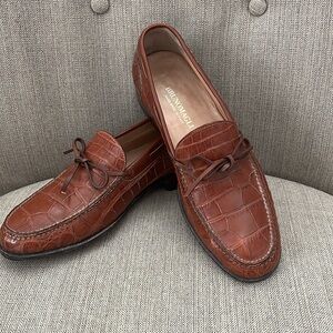 Bruno Magli Platnium Nick dress shoes calfskin embossed leather Italy slipons